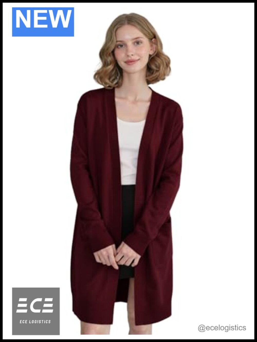 Open Front Knit Cardigan Long Sleeve Acrylic Loose Fit Women's Sweater